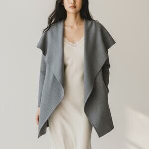 PIKO 1988 Gray Wool Blend Draped Cardigan Coat Small Open Front Waterfall Jacket